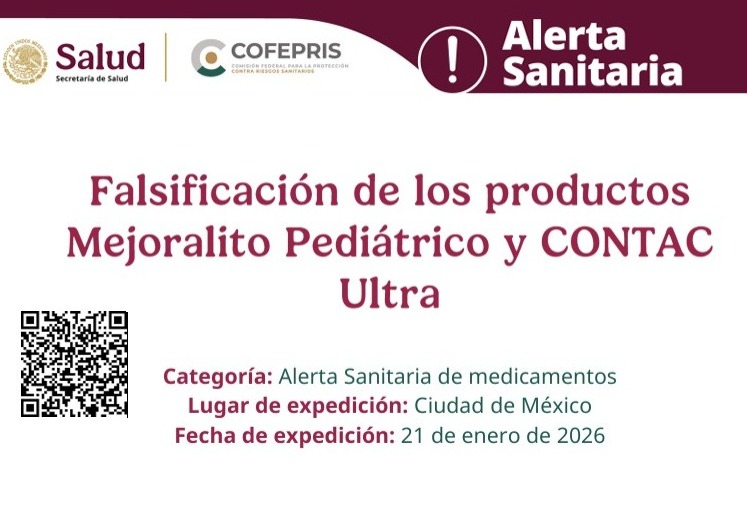 COFEPRIS informa sobre la falsificaci&oacute;n de los productos Mejoralito Pedi&aacute;trico (paracetamol 80 mg)